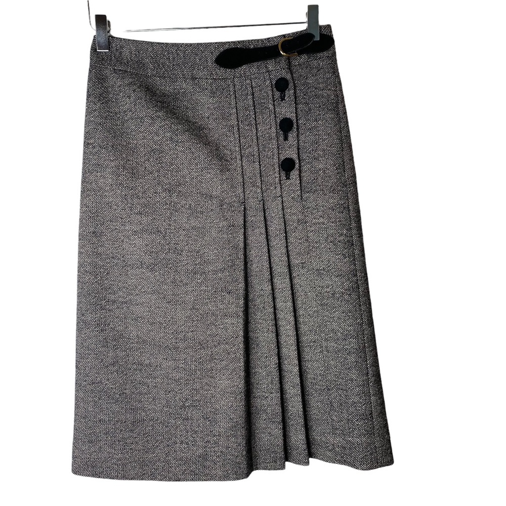 Milly of New York Original Classic Kilt Pleated Tweed Buckle Wool Silk Skirt 0